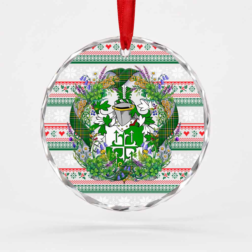 Gogarty Irish Tartan Crest Christmas Glass Circle Ornament Shamrock Flowers Wreath