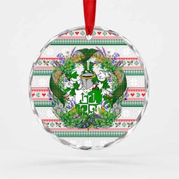 Gogarty Irish Tartan Crest Christmas Glass Circle Ornament Shamrock Flowers Wreath