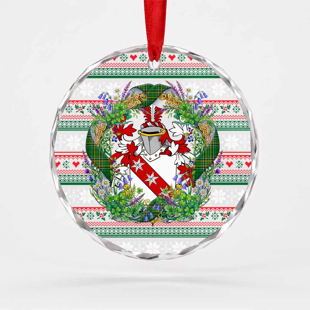Gilmore Irish Tartan Crest Christmas Glass Circle Ornament Shamrock Flowers Wreath