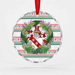 Gilmore Irish Tartan Crest Christmas Glass Circle Ornament Shamrock Flowers Wreath