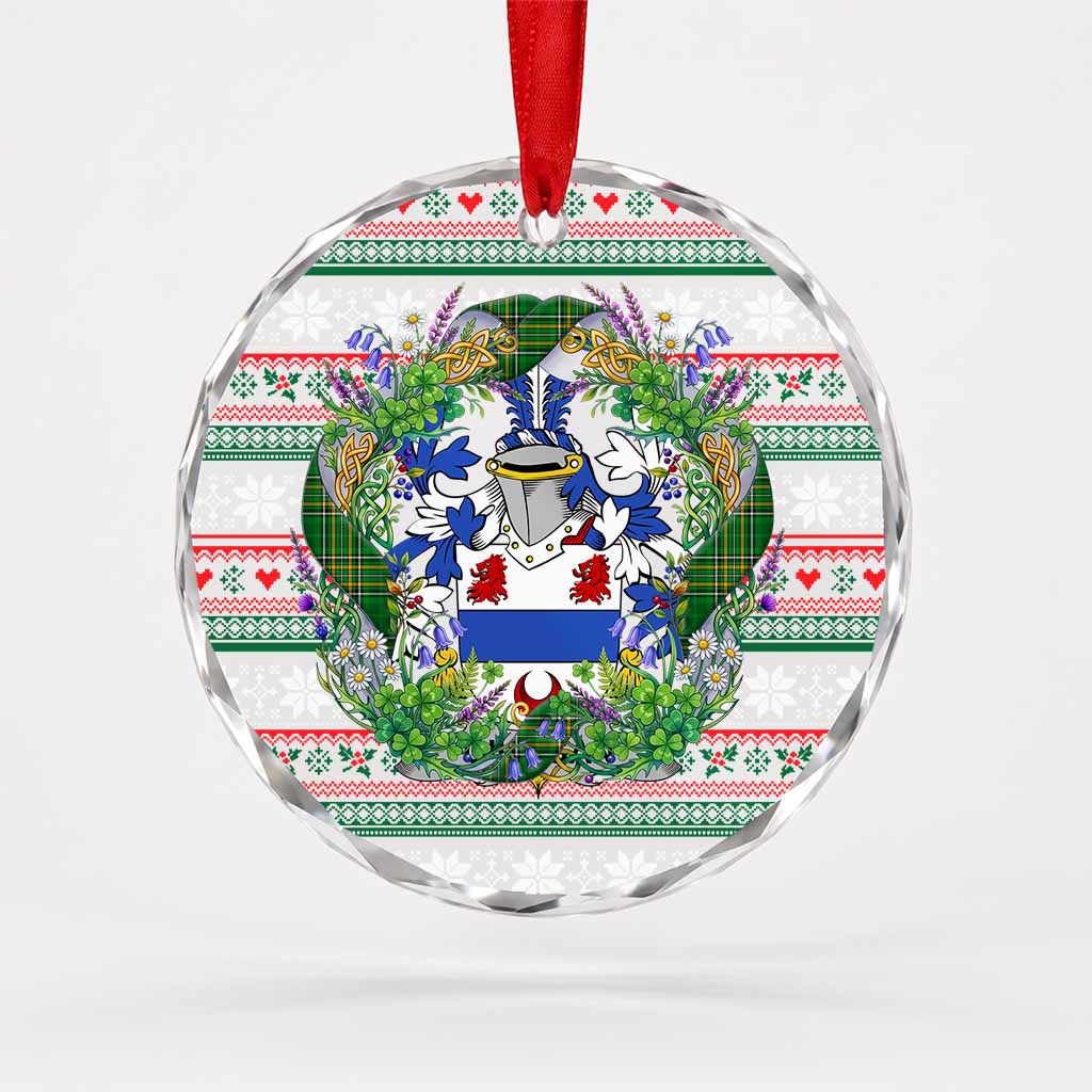 Gilligan Irish Tartan Crest Christmas Glass Circle Ornament Shamrock Flowers Wreath