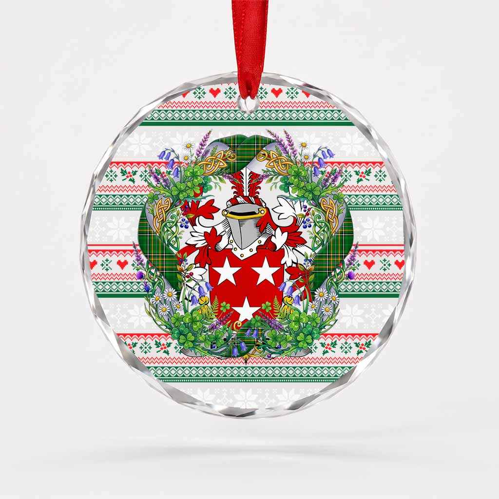 Hansard Irish Tartan Crest Christmas Glass Circle Ornament Shamrock Flowers Wreath