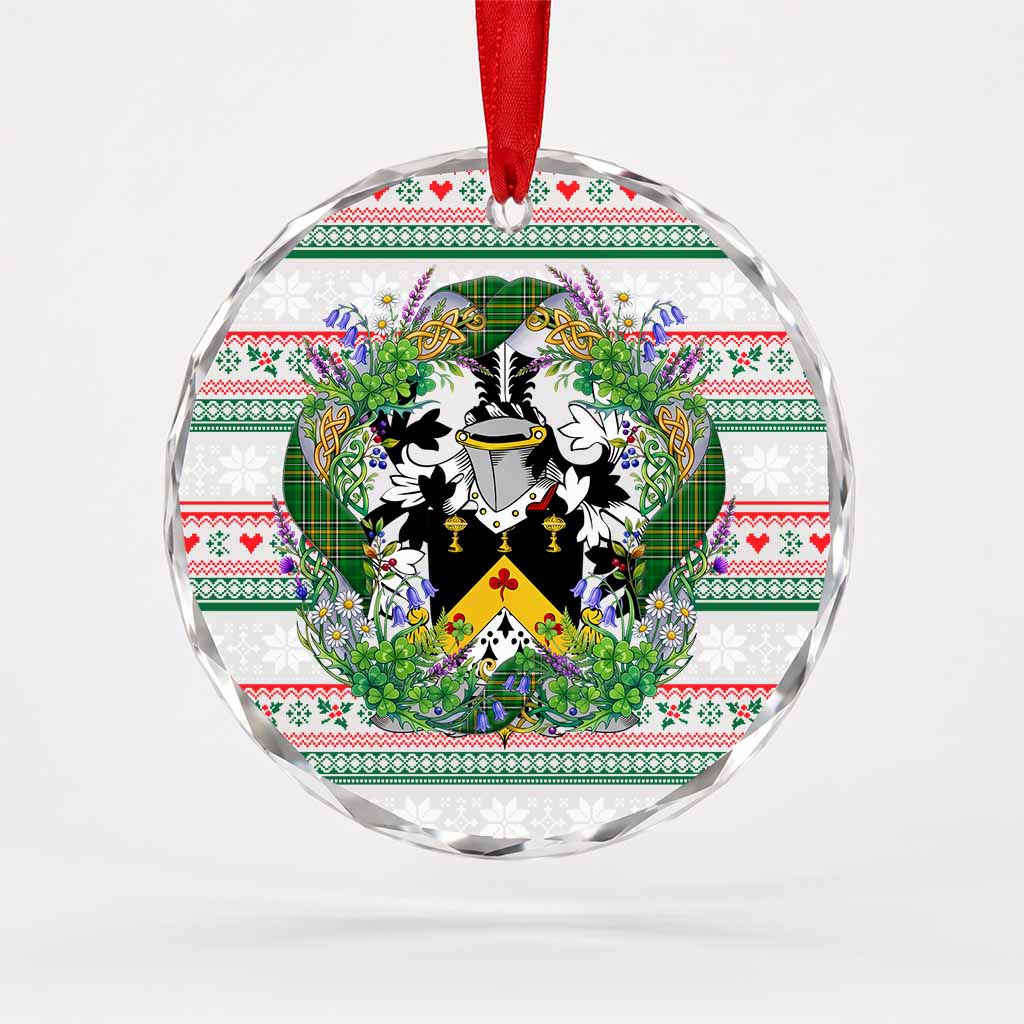 Fyan Irish Tartan Crest Christmas Glass Circle Ornament Shamrock Flowers Wreath