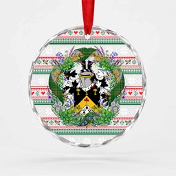 Fyan Irish Tartan Crest Christmas Glass Circle Ornament Shamrock Flowers Wreath