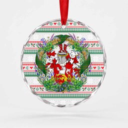 Grace Irish Tartan Crest Christmas Glass Circle Ornament Shamrock Flowers Wreath