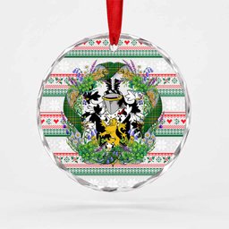 Grattan Irish Tartan Crest Christmas Glass Circle Ornament Shamrock Flowers Wreath