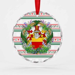 Fitz-Harris Irish Tartan Crest Christmas Glass Circle Ornament Shamrock Flowers Wreath