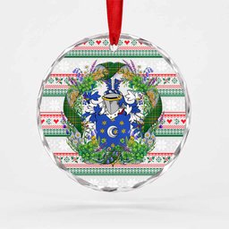 Duggan Irish Tartan Crest Christmas Glass Circle Ornament Shamrock Flowers Wreath