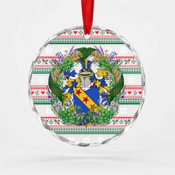 Dawson Irish Tartan Crest Christmas Glass Circle Ornament Shamrock Flowers Wreath