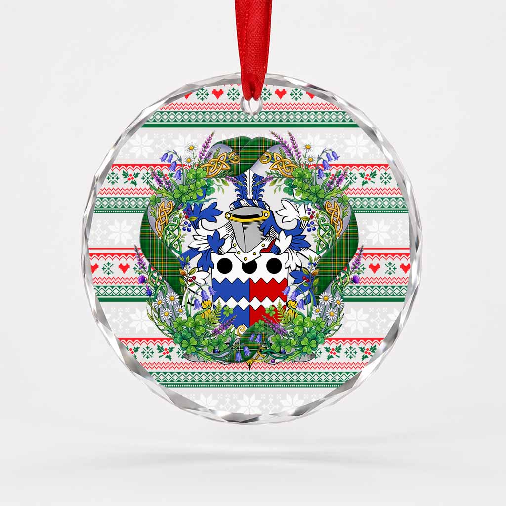 Dodwell Irish Tartan Crest Christmas Glass Circle Ornament Shamrock Flowers Wreath