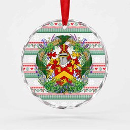 Gardiner Irish Tartan Crest Christmas Glass Circle Ornament Shamrock Flowers Wreath