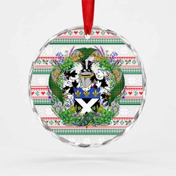 Fitz-Patrick Irish Tartan Crest Christmas Glass Circle Ornament Shamrock Flowers Wreath