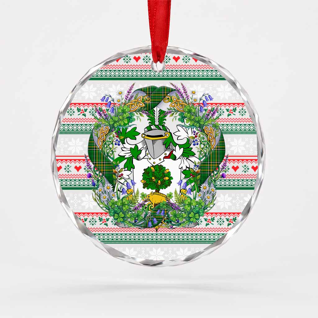 Furlong Irish Tartan Crest Christmas Glass Circle Ornament Shamrock Flowers Wreath