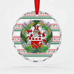 Grymes Irish Tartan Crest Christmas Glass Circle Ornament Shamrock Flowers Wreath