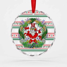 Fitz-Edmonds Irish Tartan Crest Christmas Glass Circle Ornament Shamrock Flowers Wreath