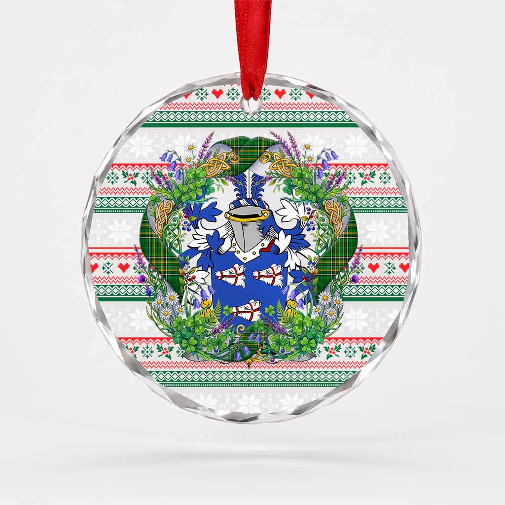 Forbes Irish Tartan Crest Christmas Glass Circle Ornament Shamrock Flowers Wreath