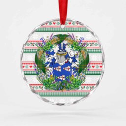 Forbes Irish Tartan Crest Christmas Glass Circle Ornament Shamrock Flowers Wreath