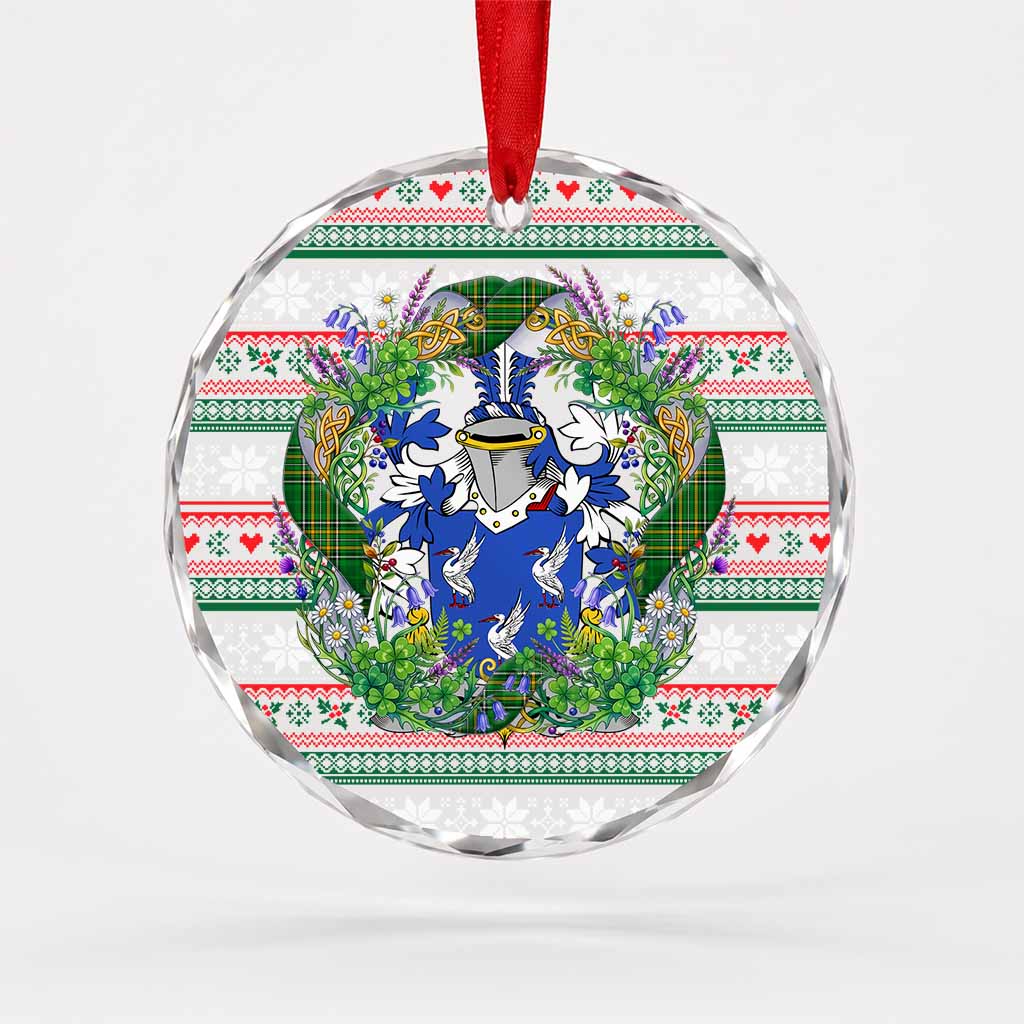 Gibson Irish Tartan Crest Christmas Glass Circle Ornament Shamrock Flowers Wreath