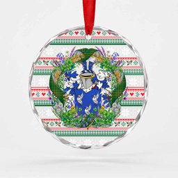 Gibson Irish Tartan Crest Christmas Glass Circle Ornament Shamrock Flowers Wreath
