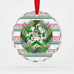 Foster Irish Tartan Crest Christmas Glass Circle Ornament Shamrock Flowers Wreath