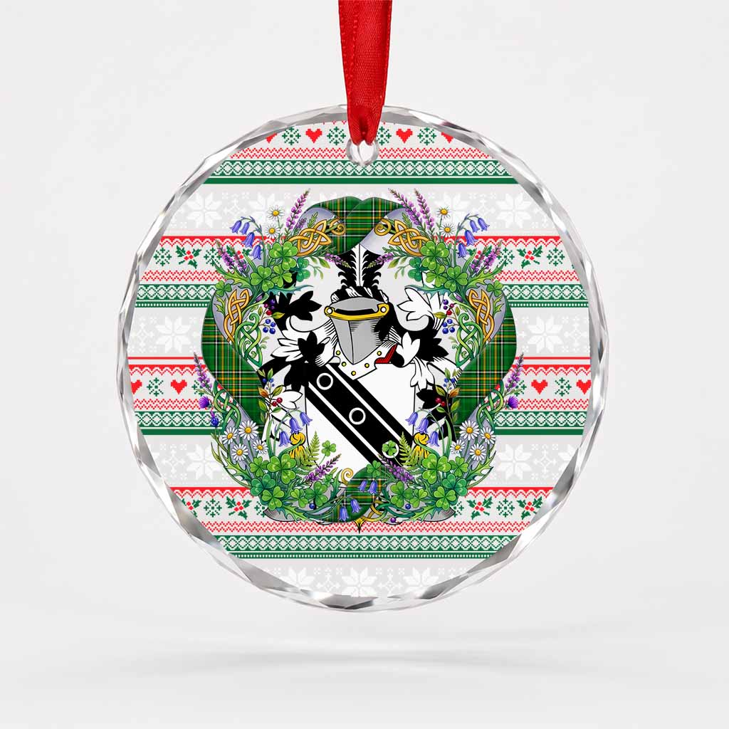 Dawney Irish Tartan Crest Christmas Glass Circle Ornament Shamrock Flowers Wreath