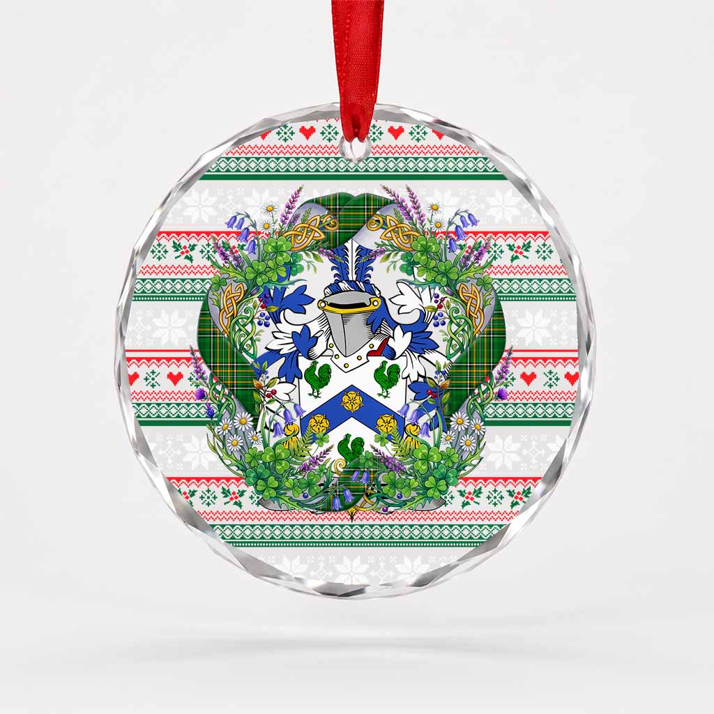 Grove Irish Tartan Crest Christmas Glass Circle Ornament Shamrock Flowers Wreath