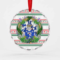 Faulkner Irish Tartan Crest Christmas Glass Circle Ornament Shamrock Flowers Wreath