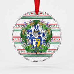 Ennis Irish Tartan Crest Christmas Glass Circle Ornament Shamrock Flowers Wreath