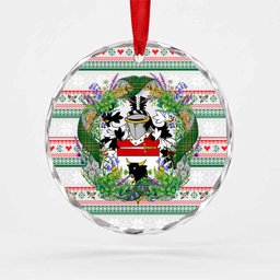 Dickson Irish Tartan Crest Christmas Glass Circle Ornament Shamrock Flowers Wreath