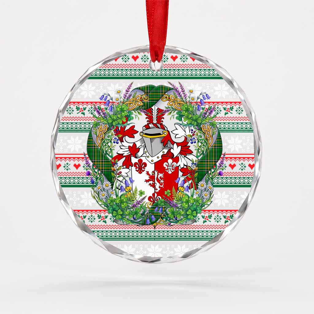 Goodwin Irish Tartan Crest Christmas Glass Circle Ornament Shamrock Flowers Wreath