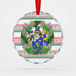 Greer Irish Tartan Crest Christmas Glass Circle Ornament Shamrock Flowers Wreath