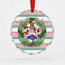 Delaney Irish Tartan Crest Christmas Glass Circle Ornament Shamrock Flowers Wreath