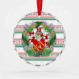 Dooley Irish Tartan Crest Christmas Glass Circle Ornament Shamrock Flowers Wreath