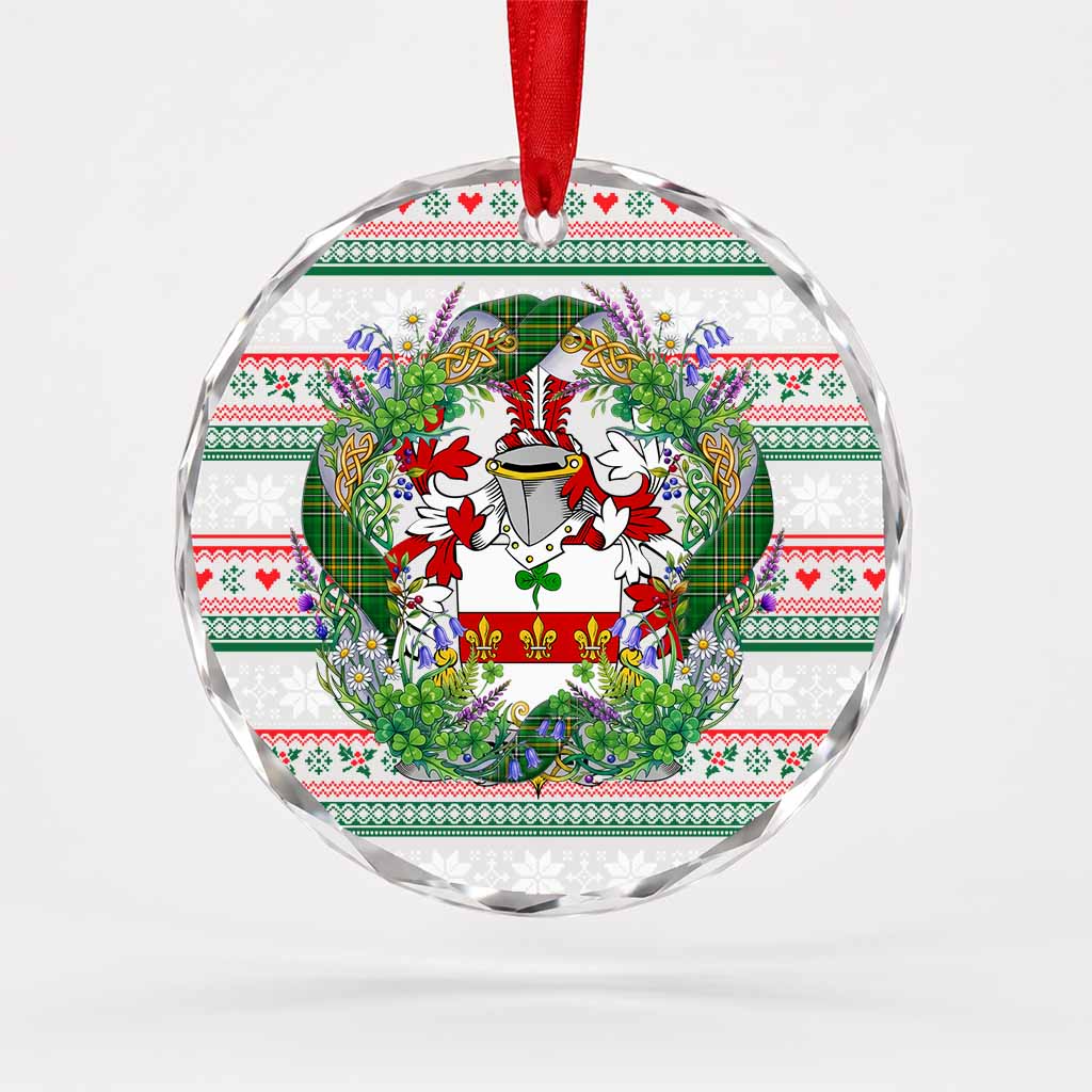 Disney Irish Tartan Crest Christmas Glass Circle Ornament Shamrock Flowers Wreath