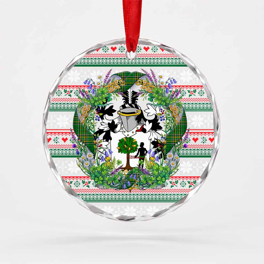Donnellan Irish Tartan Crest Christmas Glass Circle Ornament Shamrock Flowers Wreath
