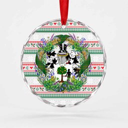 Donnellan Irish Tartan Crest Christmas Glass Circle Ornament Shamrock Flowers Wreath
