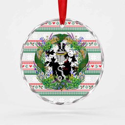 Dane Irish Tartan Crest Christmas Glass Circle Ornament Shamrock Flowers Wreath