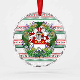 Franklin Irish Tartan Crest Christmas Glass Circle Ornament Shamrock Flowers Wreath