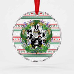 Edney Irish Tartan Crest Christmas Glass Circle Ornament Shamrock Flowers Wreath