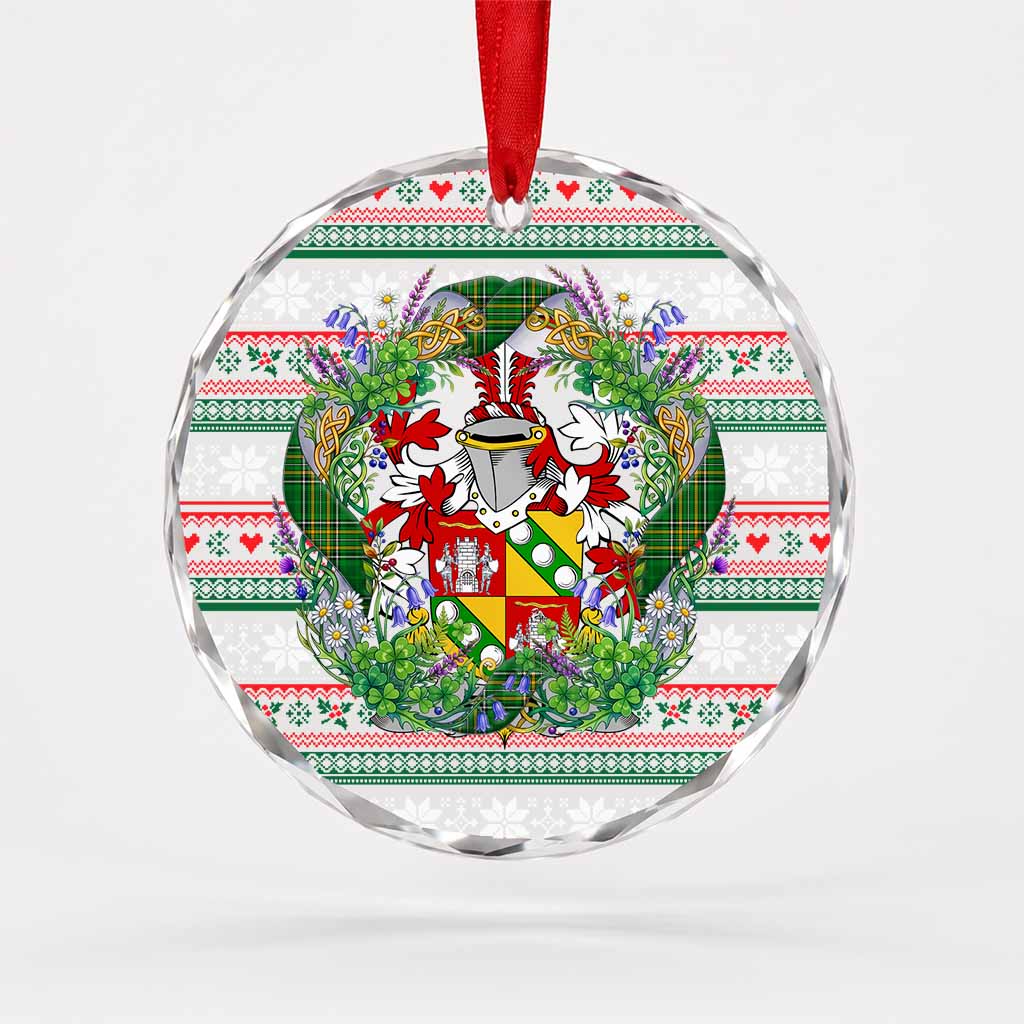 Egan Irish Tartan Crest Christmas Glass Circle Ornament Shamrock Flowers Wreath