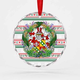 Egan Irish Tartan Crest Christmas Glass Circle Ornament Shamrock Flowers Wreath
