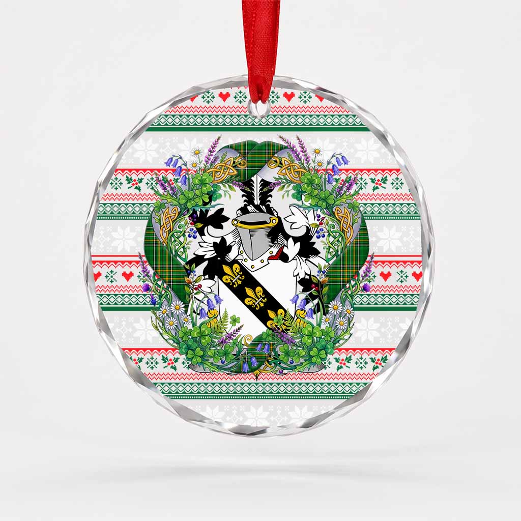 Evers Irish Tartan Crest Christmas Glass Circle Ornament Shamrock Flowers Wreath