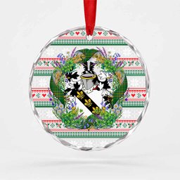 Evers Irish Tartan Crest Christmas Glass Circle Ornament Shamrock Flowers Wreath