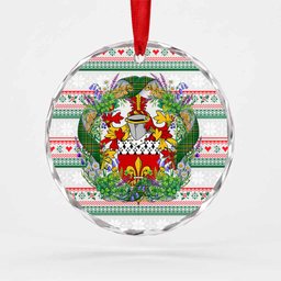 Gamble Irish Tartan Crest Christmas Glass Circle Ornament Shamrock Flowers Wreath