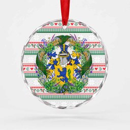 Dudley Irish Tartan Crest Christmas Glass Circle Ornament Shamrock Flowers Wreath