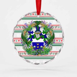 Dolan Irish Tartan Crest Christmas Glass Circle Ornament Shamrock Flowers Wreath