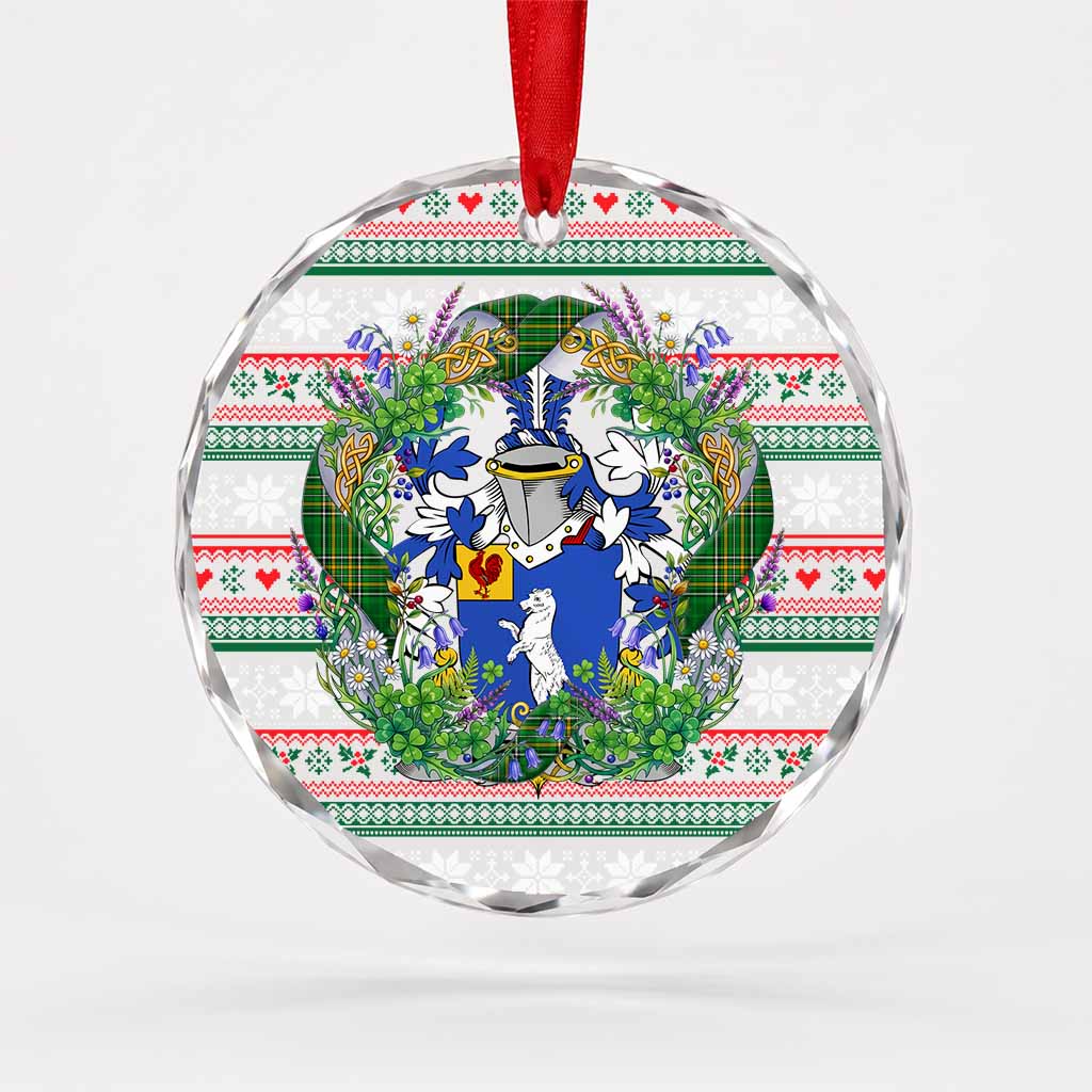Dehany Irish Tartan Crest Christmas Glass Circle Ornament Shamrock Flowers Wreath