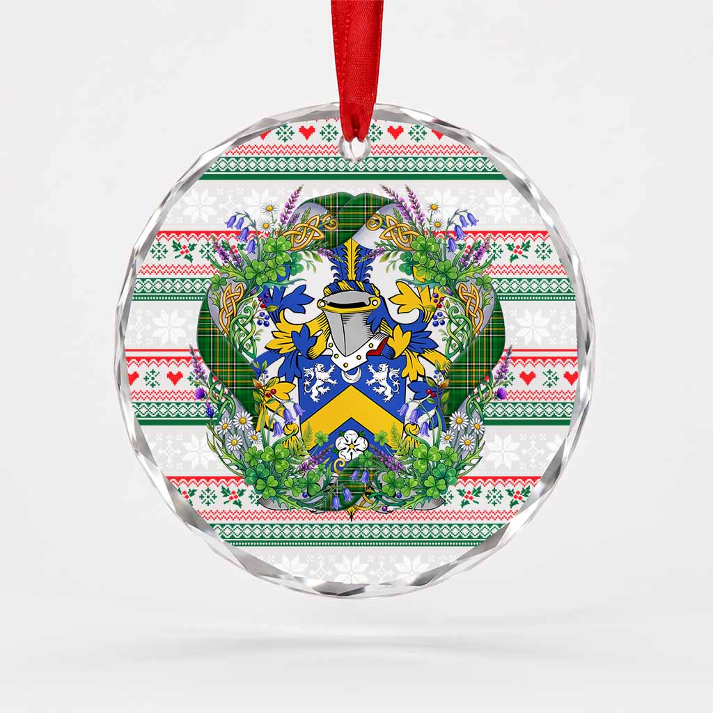 Gervais Irish Tartan Crest Christmas Glass Circle Ornament Shamrock Flowers Wreath