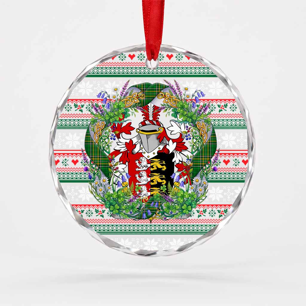 Grady Irish Tartan Crest Christmas Glass Circle Ornament Shamrock Flowers Wreath