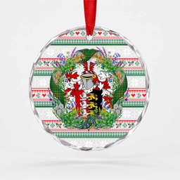 Grady Irish Tartan Crest Christmas Glass Circle Ornament Shamrock Flowers Wreath